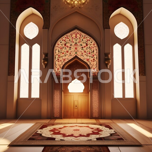 الزخارف والنقوش الاسلامية في احد المساجد في المملكة العربية السعودية, الديكورات الداخلية المميزة على الطراز الاسلامي, مفهوم العبادة والتقرب الى الله, اداء الفرائض والصلوات, دمج الحضارة مع الأصالة
