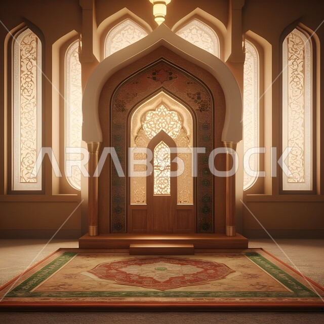 مفهوم العبادة والتقرب الى الله, اداء الفرائض والصلوات, دمج الحضارة مع الأصالة، الزخارف والنقوش الاسلامية في احد المساجد في المملكة العربية السعودية, الديكورات الداخلية المميزة على الطراز الاسلامي