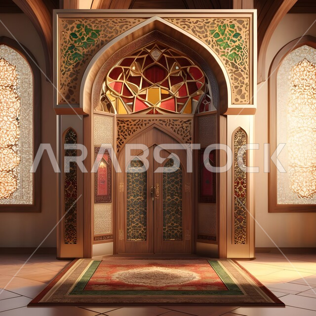 الزخارف والنقوش الاسلامية في احد المساجد في المملكة العربية السعودية, الديكورات الداخلية المميزة على الطراز الاسلامي, مفهوم العبادة والتقرب الى الله, اداء الفرائض والصلوات, دمج الحضارة مع الأصالة