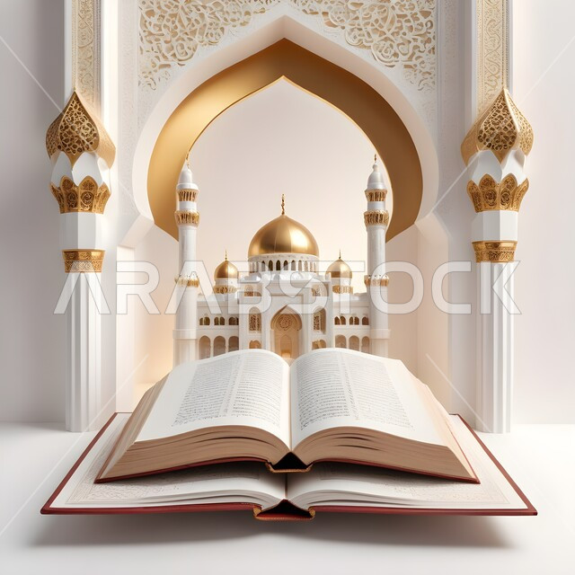 كتاب الله تعالى, التعبد لله بتلاوة القران و ذكر الله, الهداية بنور القرآن الكريم, حفظ و تفسير كلام الله عز وجل, المصحف الشريف في أحد المساجد في المملكة العربية السعودية
