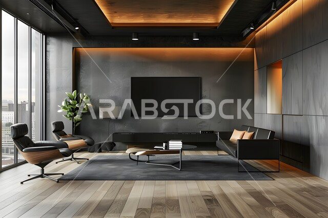 غرف مكتبية بتصاميم داخلية و ديكورات حديثة راقية, تصميم عصري و فاخر لمكاتب الشركات في المملكة العربية السعودية, غرفة الأعمال الواسعة المجهزة بالمعدات و الأدوات