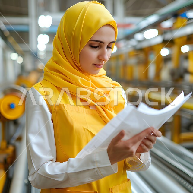 الشعور بالراحة والسعادة عند قراءة ارباح المصنع، مفهوم الأنوثة والنعومة، الاهتمام بالمظهر الخارجي والأناقة، صورة مقربة لامرأة عربية خليجية سعودية محجبة تحمل بيدها ورقة بيضاء، ملابس محجبات عصرية راقية