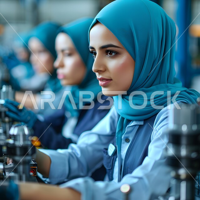 معمل الصناعات الدوائية، مختبرات الفحوصات الطبية والتحاليل الكيمائية، استخدام الأنابيب الزجاجية المعقمة لتحليل العينات المختلفة، صورة مقربة لمخبرية محجبة ترتدي القفازات والمعطف الطبي، إجراء تجارب وبحوث علمية عبر التكنولوجيا الحيوية