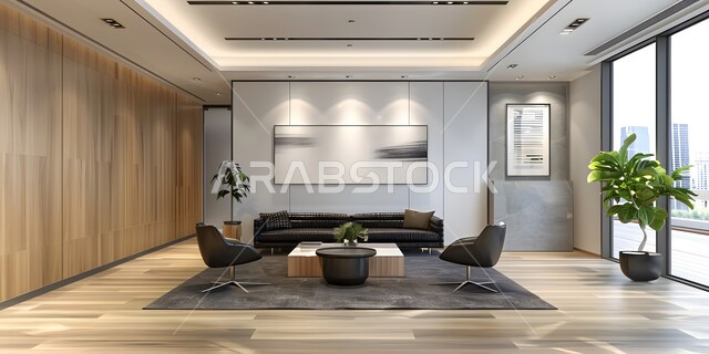 غرفة الأعمال الواسعة المجهزة بالمعدات و الأدوات، غرف مكتبية بتصاميم داخلية و ديكورات حديثة راقية, تصميم عصري و فاخر لمكاتب الشركات في المملكة العربية السعودية