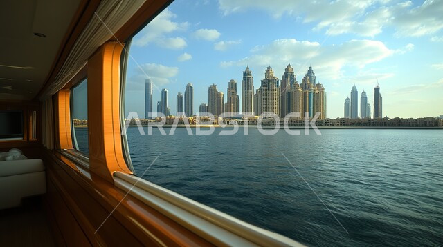 منظر تخيلي مستقبلي للتقدم والنمو العمراني, المباني والمنشآت التجارية الشاهقة في المملكة العربية السعودية المطلة على السواحل, رؤية مستقبلية 2030, الفن الهندسي المعماري للأبراج وناطحات السحاب, بناء مستقبل حضاري ومتطور 