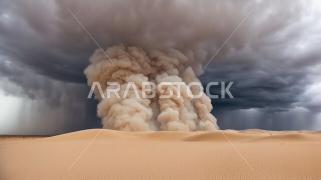 الكثبان والرمال الذهبية الناعمة، التشكيلات والتكوينات الرملية في المملكة العربية السعودية, منظر الإعصار الهوائي في الصحراء, الزوابع الغبارية القوية, رياح ترابية في المناطق الصحراوية