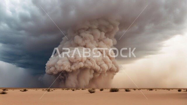 الكثبان والرمال الذهبية الناعمة، التشكيلات والتكوينات الرملية في المملكة العربية السعودية, منظر الإعصار الهوائي في الصحراء, الزوابع الغبارية القوية, رياح ترابية في المناطق الصحراوية