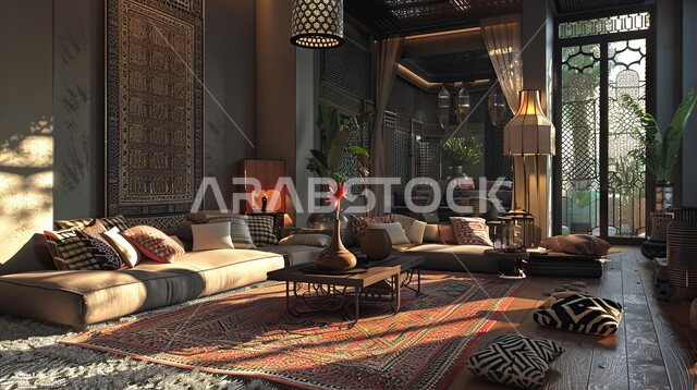  ديكور داخلي راقي, التصاميم الداخلية المزخرفة لغرف الجلوس على الطراز الحديث، أثاث منزلي فاخر لغرفة معيشة، الفلل والشقق السكنية في المملكة العربية السعودية