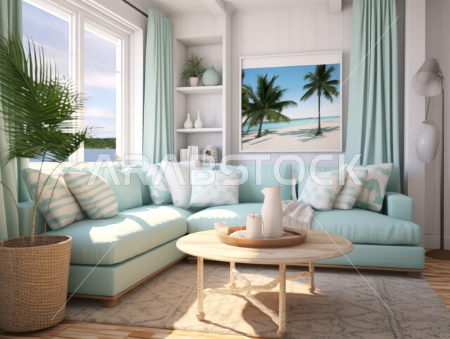 شقق و فلل سكنية في المملكة العربية السعودية, ديكور داخلي أنيق, تصاميم عصرية حديثة, ديكورات مميزة على الطراز الحديث, غرفة معيشة مشرقة وجيدة التهوية ذات طابع استوائي