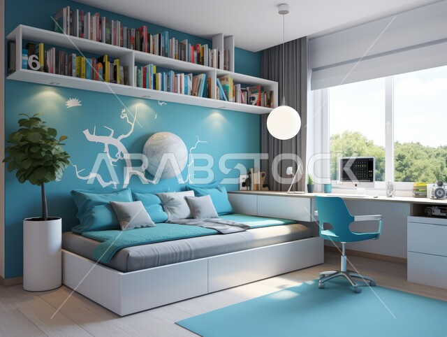 تصاميم عصرية حديثة, ديكورات مميزة على الطراز الحديث,  شقق و فلل سكنية في المملكة العربية السعودية, ديكور داخلي أنيق, غرفة نوم باللونين الأزرق و الأبيض