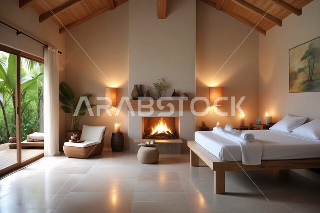 ديكورات داخلية أنيقة، غرفة نوم بتصاميم عصرية فاخرة وسرير مريح واضاءة متميزة، شقق وفلل سكنية، تصميمات وديكورات حديثة، غرف بأثاث منزلي راقي باللون الأبيض، فنادق ومنتجعات فاخرة