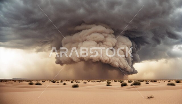 Soft golden sand dunes and sand formations in Saudi Arabia, tornado view in the desert, strong dust storms, dust winds in desert areas