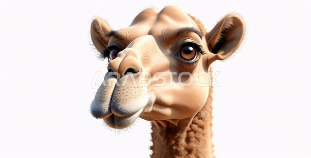 اضحية وقربان عيد الأضحى المبارك, رسومات توضيحية ثلاثية الابعاد لحيوان الجمل اللطيف, الاهتمام والرعاية بالمواشي والحيوانات الثدية, أفلام ومسلسلات كرتونية للأطفال، وسائل التنقل في الزمن القديم، خلفية بيضاء