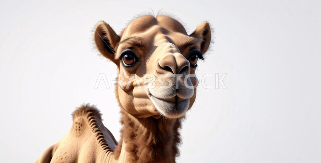 اضحية وقربان عيد الأضحى المبارك, رسومات توضيحية ثلاثية الابعاد لحيوان الجمل اللطيف, الاهتمام والرعاية بالمواشي والحيوانات الثدية, أفلام ومسلسلات كرتونية للأطفال، وسائل التنقل في الزمن القديم، خلفية بيضاء