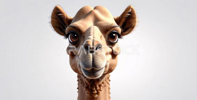 اضحية وقربان عيد الأضحى المبارك, رسومات توضيحية ثلاثية الابعاد لحيوان الجمل اللطيف, الاهتمام والرعاية بالمواشي والحيوانات الثدية, أفلام ومسلسلات كرتونية للأطفال، وسائل التنقل في الزمن القديم، خلفية بيضاء