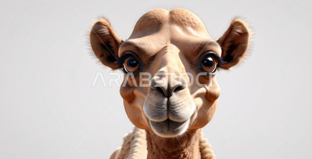 اضحية وقربان عيد الأضحى المبارك, رسومات توضيحية ثلاثية الابعاد لحيوان الجمل اللطيف, الاهتمام والرعاية بالمواشي والحيوانات الثدية, أفلام ومسلسلات كرتونية للأطفال، وسائل التنقل في الزمن القديم، خلفية بيضاء