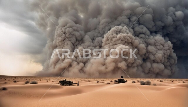  الكثبان والرمال الذهبية الناعمة، التشكيلات والتكوينات الرملية في المملكة العربية السعودية, منظر السماء الممتلئة بالغيوم الداكنة، الزوابع الغبارية القوية, أجواء وطقوس قاسية, غبار العاصفة الرملية في الصحراء, رياح ترابية في المناطق الصحراوية