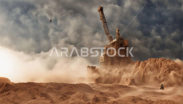 Areas for prospecting for underground resources, the rocky nature and topography of mountain ranges, highlands and mountain peaks in the Kingdom of Saudi Arabia, mining and work places