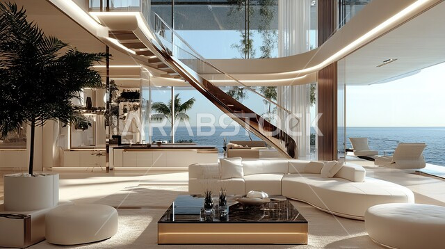  الديكورات الداخلية الراقية للفلل والشقق السكنية في المملكة العربية السعودية، اكسسوارات وتحف عصرية، التصاميم الأنيقة لغرف الجلوس المريحة على الطراز الحديث، غرفة معيشة مع أثاث منزلي فاخر بالألوان الراقية