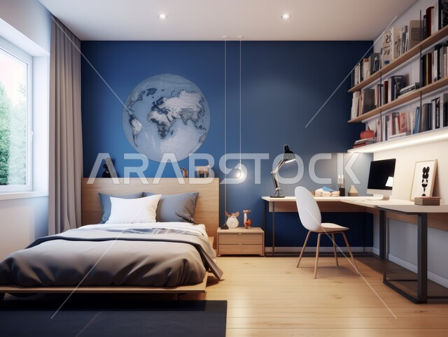 التصميم الداخلي للمنازل والبيوت باللون الازرق و الابيض، أثاث واكسسوارات منزلية داخلية أنيقة، غرفة نوم بتصاميم عصرية حديثة, شقق وفلل سكنية فاخرة، فنادق ومنتجعات بديكورات راقية في المملكة العربية السعودية