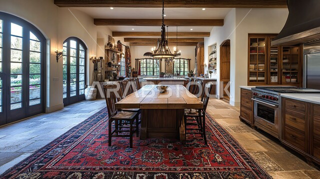 Wooden dining room with elegant designs, engineering arts in dining table design, modern interior home decorations for dining rooms, using elegant artistic style in home furniture, residential apartments and villas in the Kingdom of Saudi Arabia