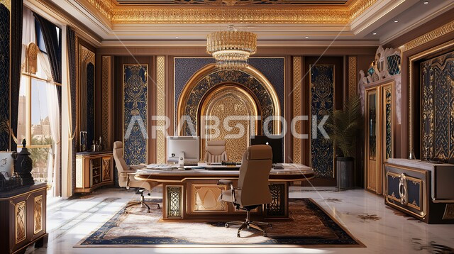 Reading and sitting rooms, modern design for home office rooms in Saudi Arabia, elegant interior designs and decorations with luxurious and comfortable furniture for office rooms, advanced architecture