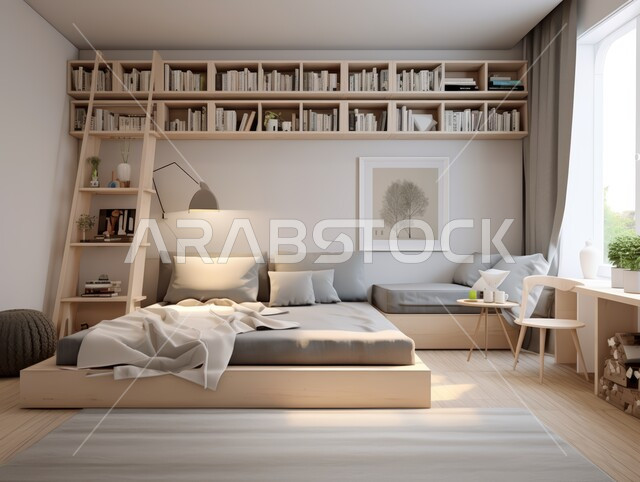 أثاث واكسسوارات منزلية داخلية أنيقة، غرفة نوم بتصاميم عصرية حديثة, التصميم الداخلي للمنازل والبيوت باللون البيج، شقق وفلل سكنية فاخرة، فنادق ومنتجعات بديكورات راقية في المملكة العربية السعودية