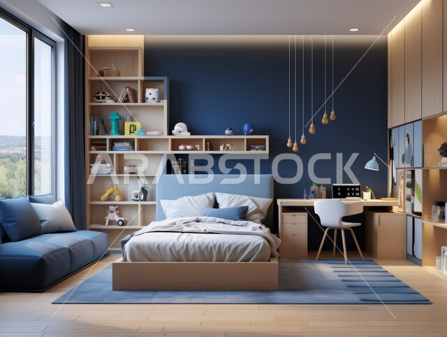  أثاث واكسسوارات منزلية داخلية أنيقة، التصميم الداخلي للمنازل والبيوت باللون الازرق، غرفة نوم بتصاميم عصرية حديثة, شقق وفلل سكنية فاخرة، فنادق ومنتجعات بديكورات راقية في المملكة العربية السعودية