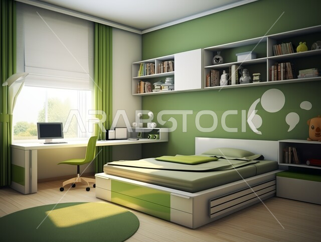  أثاث واكسسوارات منزلية داخلية أنيقة، التصميم الداخلي للمنازل والبيوت باللون الاخضر، غرفة نوم بتصاميم عصرية حديثة, شقق وفلل سكنية فاخرة، فنادق ومنتجعات بديكورات راقية في المملكة العربية السعودية