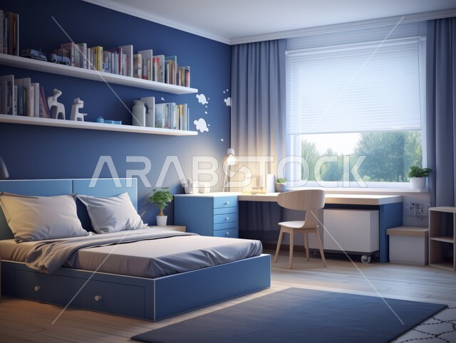  أثاث واكسسوارات منزلية داخلية أنيقة، التصميم الداخلي للمنازل والبيوت باللون الازرق، غرفة نوم بتصاميم عصرية حديثة, شقق وفلل سكنية فاخرة، فنادق ومنتجعات بديكورات راقية في المملكة العربية السعودية