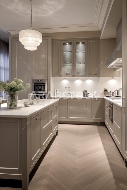 استخدام الطراز الفني الأنيق في الآثاث المنزلي، الديكورات العصرية للمطابخ العربية الفاخرة باللون الابيض، تصاميم داخلية متميزة للفلل والشقق السكنية في المملكة العربية السعودية