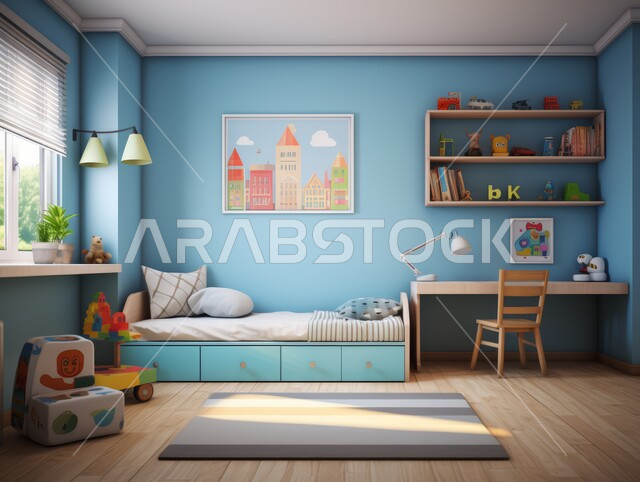 التصميم الداخلي للمنازل والبيوت باللون الازرق والأبيض، أثاث واكسسوارات منزلية داخلية أنيقة، غرفة نوم بتصاميم عصرية حديثة, شقق وفلل سكنية فاخرة، فنادق ومنتجعات بديكورات راقية في المملكة العربية السعودية