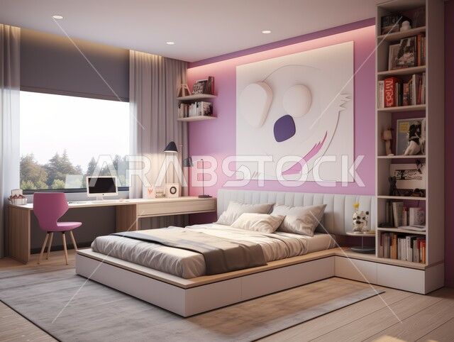 التصميم الداخلي للمنازل والبيوت باللون الابيض والزهري، أثاث واكسسوارات منزلية داخلية أنيقة، غرفة نوم بتصاميم عصرية حديثة, شقق وفلل سكنية فاخرة، فنادق ومنتجعات بديكورات راقية في المملكة العربية السعودية