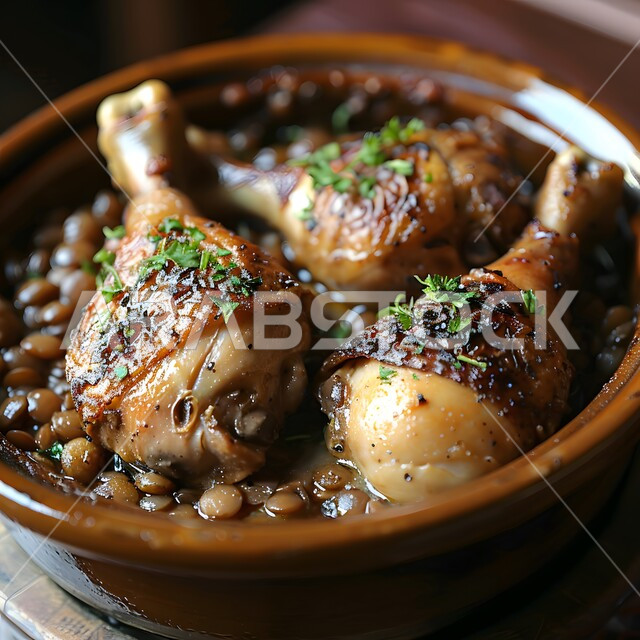 Presentation arts in restaurants and kitchens of the Kingdom of Saudi Arabia, dishes of traditional popular Arab cuisine, the concept of banquets and feasts, delicious healthy food recipes, a close-up of a plate of chicken and lentil soup