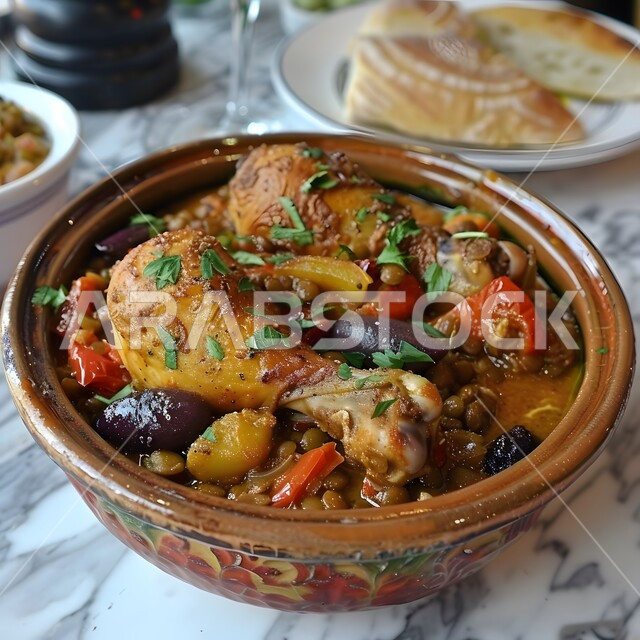 فنون التقديم في مطاعم ومطابخ المملكة العربية السعودية، أطباق من المأكولات العربية التقليدية الشعبية، مفهوم الولائم والعزائم، وصفات طعام شهية صحية لذيذة، صورة مقربة لطبق من حساء الدجاج والعدس