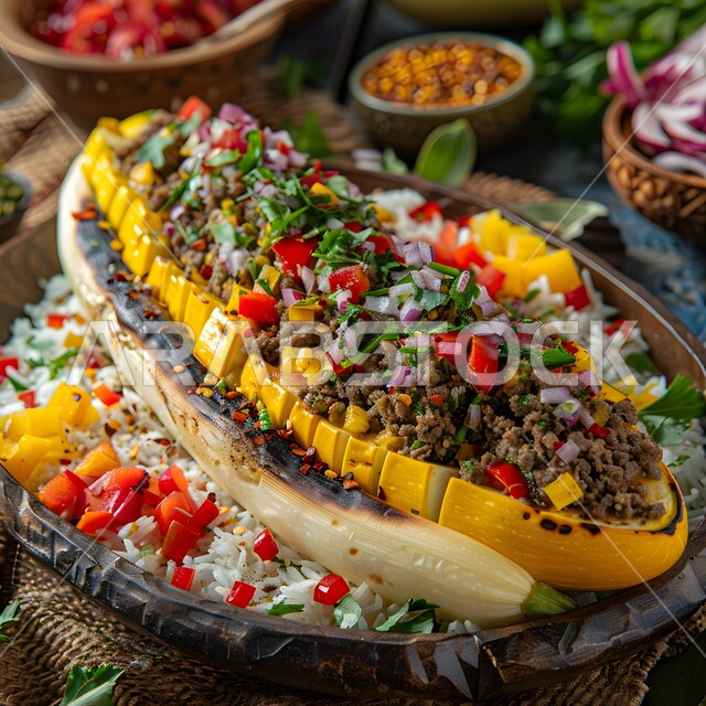 أطباق من المأكولات العربية التقليدية الشعبية، مفهوم الولائم والعزائم، وصفات طعام شهية صحية لذيذة، فنون التقديم في مطاعم ومطابخ المملكة العربية السعودية، صورة مقربة لطبق من الكوسا محشوة بالارز واللحم المفروم