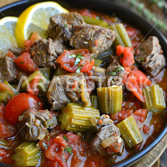  وجبة ذات قيمة غذائية عالية، فنون التقديم في مطاعم ومطابخ المملكة العربية السعودية، أطباق من المأكولات العربية التقليدية الشعبية، وصفات طعام شهية صحية لذيذة، صورة مقربة لطبق من لحم البقر الحار والكرفس المقلي