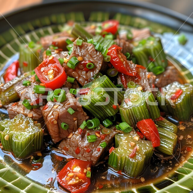  وجبة ذات قيمة غذائية عالية، فنون التقديم في مطاعم ومطابخ المملكة العربية السعودية، أطباق من المأكولات العربية التقليدية الشعبية، وصفات طعام شهية صحية لذيذة، صورة مقربة لطبق من لحم البقر الحار والكرفس المقلي