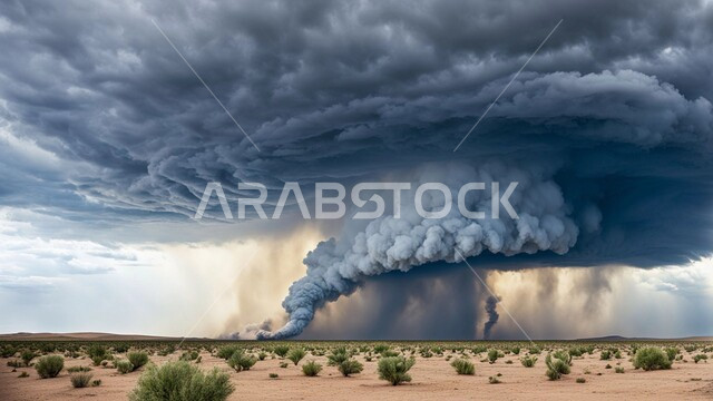 Sand formations and formations in Saudi Arabia, the growth of green plants and wild herbs in desert lands, sandstorm dust in the desert, dunes and soft golden sand, strong dust storms