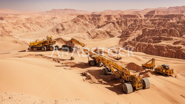 أماكن مناجم الفحم الطبيعي، مناطق التنقيب عن الثروات الباطنية، الطبيعة الصخرية وتضاريس السلاسل الجبلية، المرتفعات وقمم الجبال في المملكة العربية السعودية، سيارة شحن كبيرة تقوم بالعمل في موقع التعدين، التخلص من الأتربة والصخور ونقلها بعيدا