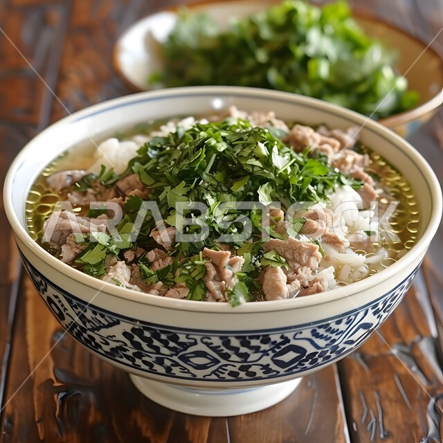 A plate of white rice with pieces of meat cooked with spices rich in flavors and garnished with parsley, traditional popular Arab banquets and dishes, delicious food recipes, oriental foods and meals, kitchens and restaurants of the Kingdom of Saudi Arabia