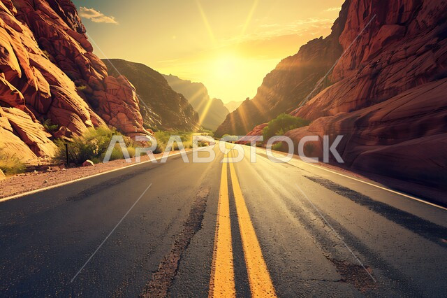 تسهيل التنقلات بين المناطق البرية والمدن، التطور والنمو العمراني في صحاري المملكة, شارع معبد لمرور السيارات وتسريع حركة المسافرين, طريق اسفلتي ممتد على طول الصحراء, تشكل الكثبان والتلال الرملية, البيئة الصحراوية الجافة في السعودية