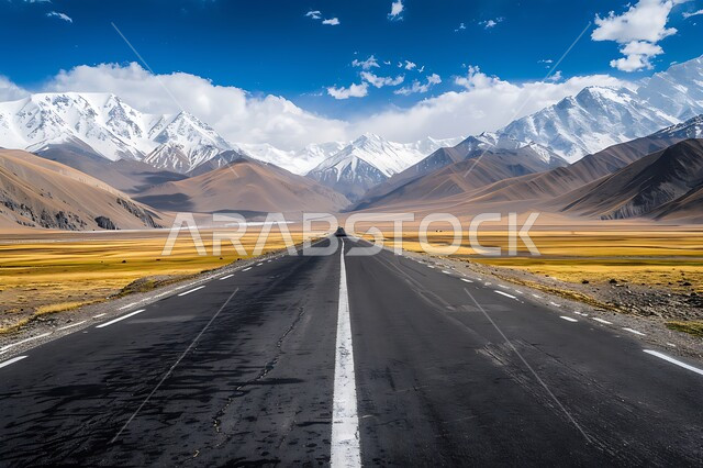 تسهيل التنقلات بين المناطق البرية والمدن، التطور والنمو العمراني في صحاري المملكة, شارع معبد لمرور السيارات وتسريع حركة المسافرين, طريق اسفلتي ممتد على طول الصحراء, تشكل الكثبان والتلال الرملية, البيئة الصحراوية الجافة في السعودية