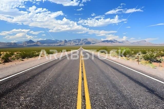 تسهيل التنقلات بين المناطق البرية والمدن، التطور والنمو العمراني في صحاري المملكة, شارع معبد لمرور السيارات وتسريع حركة المسافرين, طريق اسفلتي ممتد على طول الصحراء, تشكل الكثبان والتلال الرملية, البيئة الصحراوية الجافة في السعودية