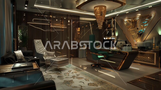 تصميم عصري وفاخر لمكاتب الشركات في المملكة العربية السعودية، غرفة الأعمال الواسعة المجهزة بالمعدات والادوات، غرف مكتبية بتصاميم داخلية وديكورات راقية، مجسمات أنيقة لمكتب عمل حديث متطور، الاطلالة على المدينة من خلال النوافذ الزجاجية الكبيرة