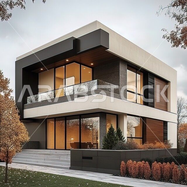 الفن الهندسي المعماري بواجهات زجاجية ضخمة, ديكورات وتصاميم خارجية عصرية متميزة على الطراز الحديث, البناء الخارجي الحديث المتطور للفنون الهندسية, الاهتمام بزراعة الأشجار، منتجعات وشاليهات سياحية فاخرة في المملكة العربية السعودية، مجمع سكني راقي