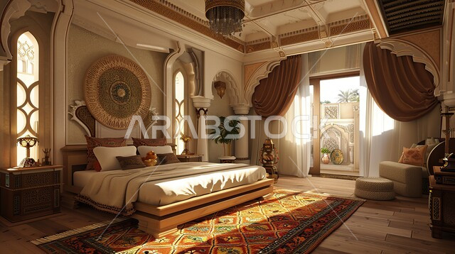 Bedroom in modern style and bright colors, elegant and comfortable home furniture, architectural and decorative arts, modern hotels and resorts for relaxation, calm and getting away from work pressure, residential apartments and villas with sophisticated decorations, rooms with luxurious modern interior designs