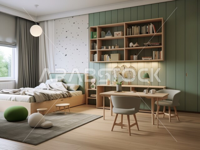 الديكورات الراقية للفلل والشقق السكنية في المملكة العربية السعودية ،التصاميم الداخلية لغرف النوم على الطراز الحديث ،غرفة نوم حديثة باللون الرمادي ،اكسسوارات وتحف عصرية ،كرسي وطاولة للدراسة ،أثاث أنيق ومريح ،النوافذ والواجهات الزجاجية