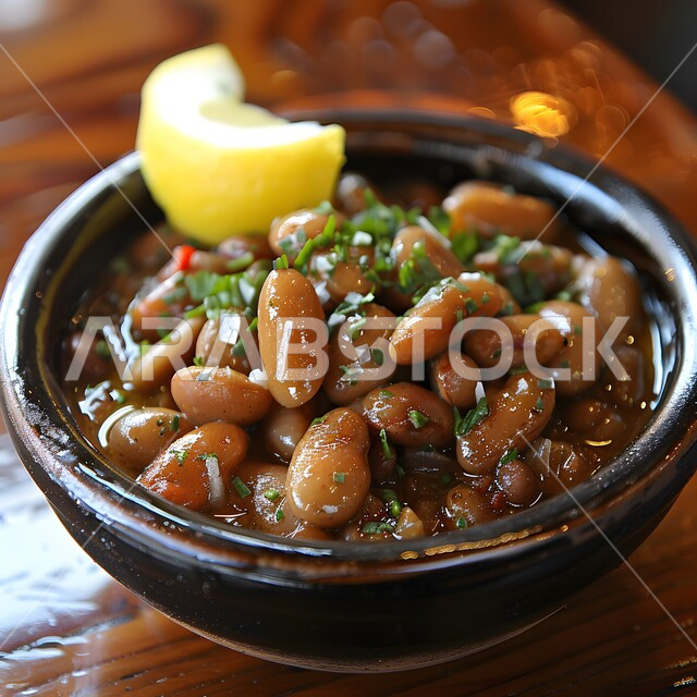 فنون التقديم في مطاعم ومطابخ المملكة العربية السعودية، أطباق من المأكولات العربية التقليدية الشعبية، وصفات طعام شهية صحية لذيذة، مفهوم الولائم والعزائم، صورة مقربة لطبق من حساء الفاصولياء والخضار