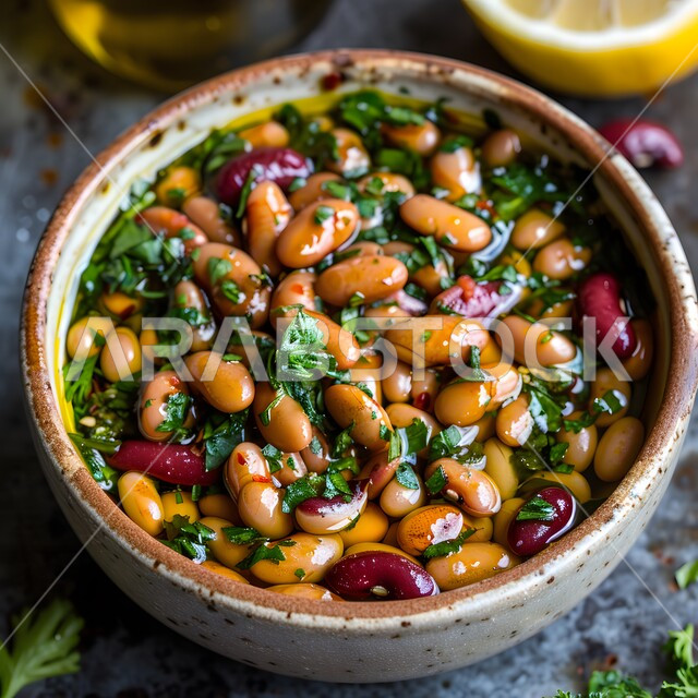 فنون التقديم في مطاعم ومطابخ المملكة العربية السعودية، أطباق من المأكولات العربية التقليدية الشعبية، وصفات طعام شهية صحية لذيذة، مفهوم الولائم والعزائم، صورة مقربة لطبق من حساء الفاصولياء والخضار